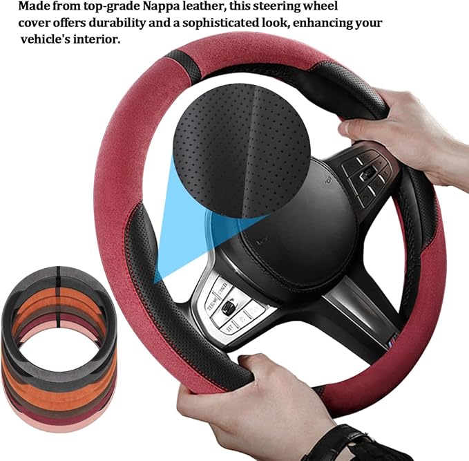 HZEL Car Steering Wheel Cover, Non-Slip Suede Leather Breathable Vehicle Steering Wheel Protector with Inner Ring, Automotive Interior Protective Accessories, Universal Fit (Orange)