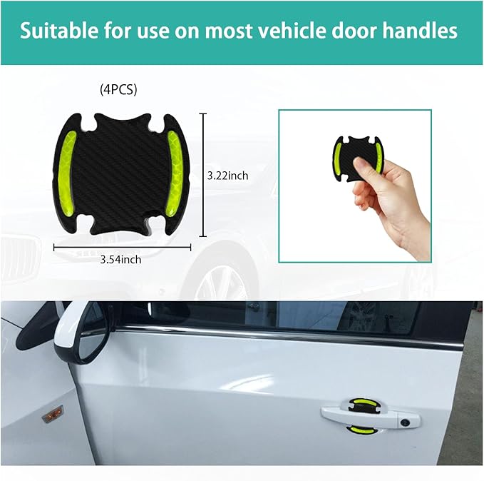 Augeny 8 PCS Car Door Handle Protector Reflective Stickers, Universal 3D Carbon Fiber Auto Door Handle Paint Guard, Anti-Scratch Car Door Bowl Protective Film for Most Cars (Green)