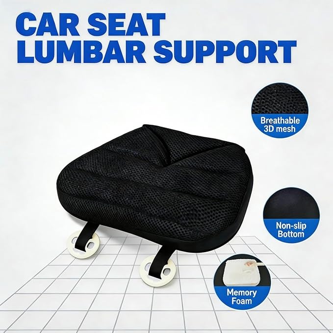 Big Hippo Memory Foam Car Seat Cushion for Driver & Office Chair – Ergonomic Coccyx Pillow for Tailbone & Sciatica Pain Relief, 3D Breathable Mesh, Non-Slip Bottom, Comfort Pad for Home, Truck, SUV