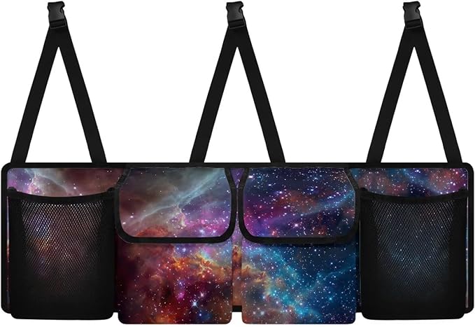 Galaxy Trunk Hanging Organizer, Backseat Bag, Car Interior Accessories with 2 Pockets & 2 Mesh Pouches for Groceries Storage Trunk Space for SUV, Jeep, MPVs