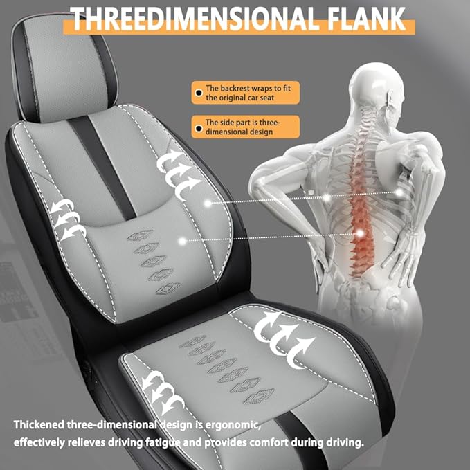 Premium Universal Car Seat Cover, Comfortable Leather Seat Cover for 96% of Models, Waterproof Car Seats Protectors Cushions for 5 Seats(Black+Grey,Pillows)