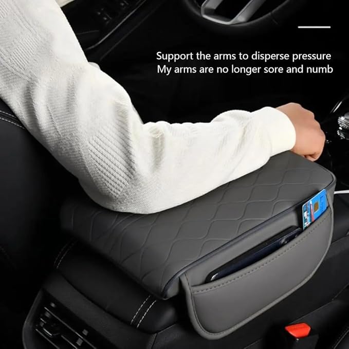 Car Center Console Cushion for 9th Gen Toyota Camry LE SE XLE XSE 2025 2026, Nappa Leather Memory Foam Armrest Cover with Side Storage Pockets, Auto Elbow Support Pad 1pc,Grey
