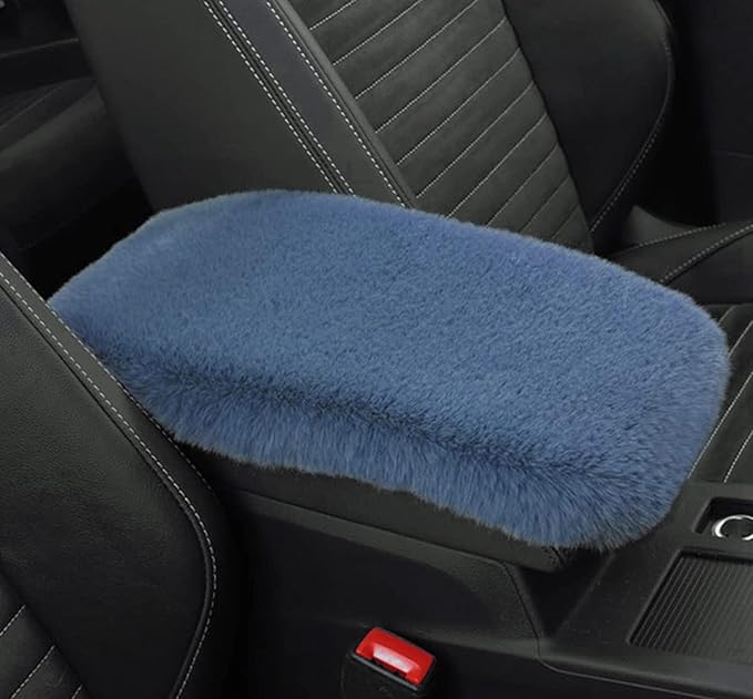 1 Set 6 Pcs Fluffy Car Steering Wheel Cover & Seat Belt Shoulder Pads & Handbrake Cover & Gear Shift Cover Set & Seat Belt Shoulder Pads Faux Wool Universal Fit Car Interior Accessories (Grey)