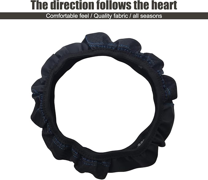 1 PC Car Steering Wheel Cover, 14.96In Waterproof Breathable Leather Vehicle Steering Wheel Anti-Slip Accessories, Universal Automotive Steering Wheel Protector for Truck SUV (Black & Blue)