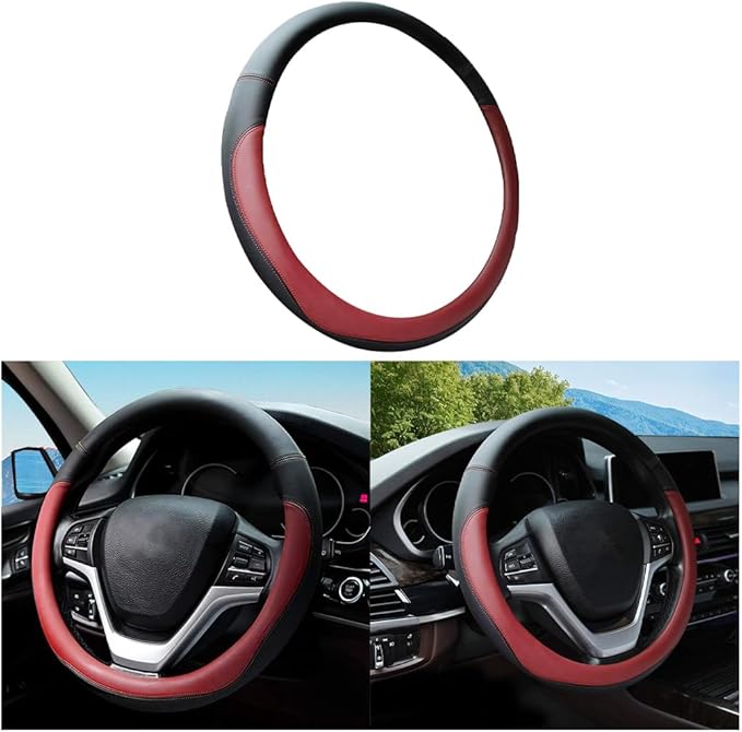Mandark Car Steering Wheel Cover, Elastic Stretch Breathable Anti-Slip Microfiber Leather Auto Steering Wheel Protector, Soft Vehicle Interior Decor Accessories, Universal for SUV, Truck (Wine Red)