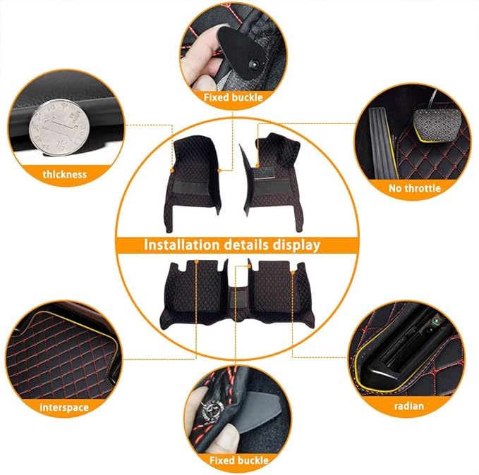 Yajomi Car Floor Mats for Dodge Journey 2009-2017 Custom Luxury Carpet Leather Car Mats Easy to Clean Car Mat Protector Full Coverage Black Red