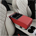 Car Center Console Armrest Pillow, Vehicle Armrest Seat Box Cushion Pad with Cup Holder & Phone Holder, Comfortable Auto Middle Console Cover, Universal for SUV RV Truck (Wine Red)