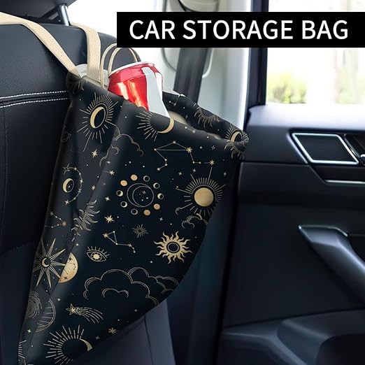 Car Trash Can, Cute Car Trash Bag, Hanging Car Organizer and Storage Bag, Trash Bin for Car Accessories, Vehicle, Travelling, Camping Luxury Gloden Universe