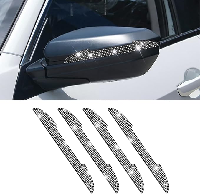 4 PCS Bling Rhinestone Car Door Handle Scratch Protector, Universal for All Cars, Vehicles, SUVs, Side Rearview Mirror, Edge Guard, Exterior Accessories for Women Men (White)