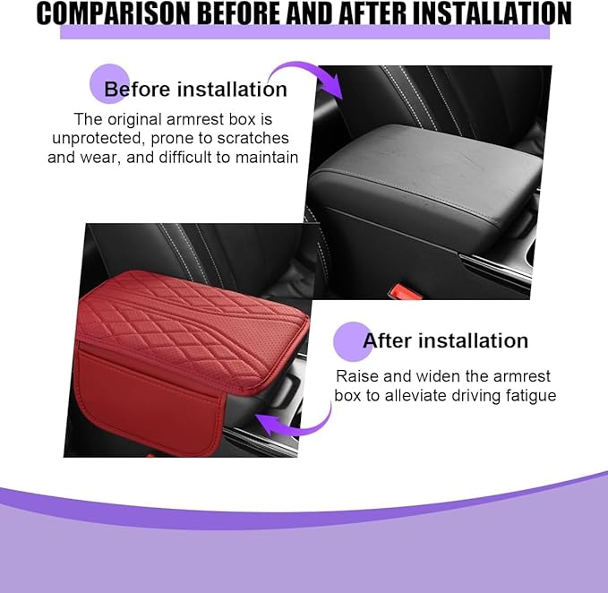 Car Center Console Cover, Microfiber Leather Armrest Cover with Storage Bags & Handmade Stitching, Universal Fit for Most Cars, SUVs, Sedans, Trucks, Auto Interior Accessories Protector