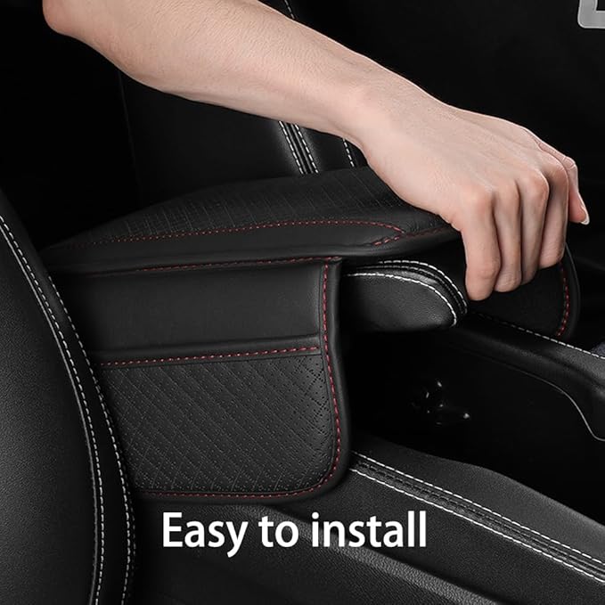 Cxtiy Upgraded Car Center Console Cover,Microfiber Leather Car Armrest Cover Cushion with 2 Storage Bags,Universal Car Armrest Storage Box Car Interior Accessories for Most Vehicles (Black-red)