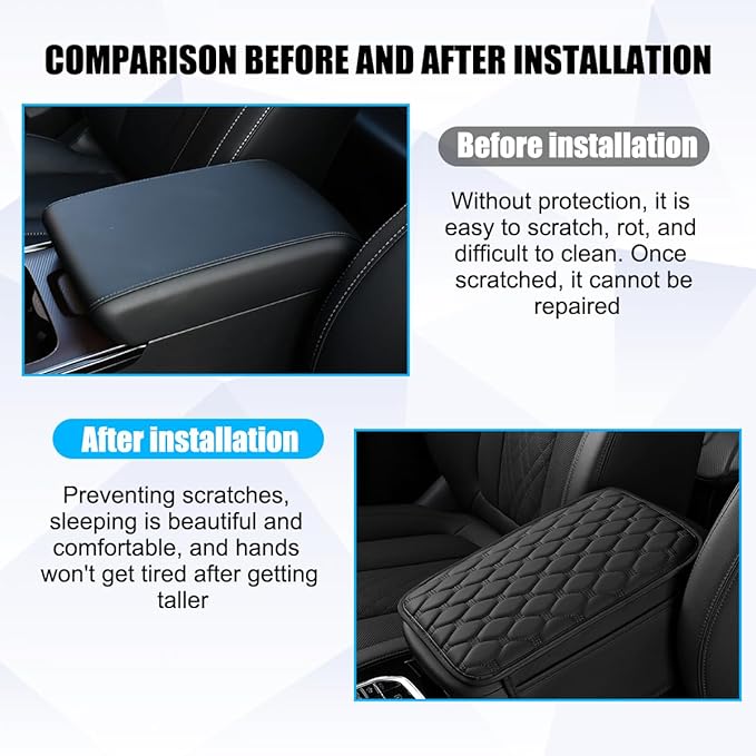 Car Center Console Cover, Leather Vehicle Armrest Cover Cushion with 2 Storage Bags, Automotive Interior Arm Rest Seat Box Pad Accessories, Universal for SUV Sedan Truck (Black)