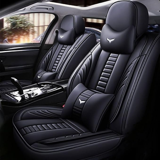 Niscarda for Hyundai Santa Cruz Front Seat Covers 2022-2024, Universal Fit Anti-Slip Seat Protector with 2 * Headrest & 2 * Back Pillow (Black, Front Pair)