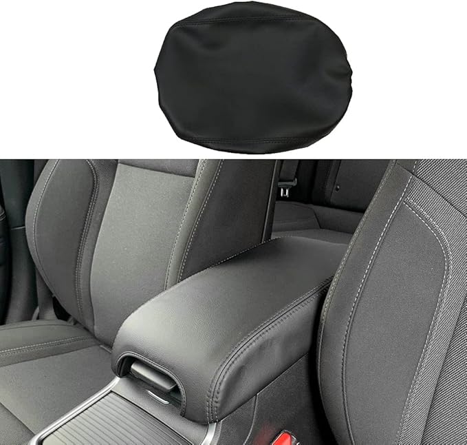 BOYUER Center Console Cover Armrest Leather Pad Cover Compatible with Dodge Charger 2011-2023/Chrysler 300 2015-2023（Black Stitches Black Cushion Neoprene）