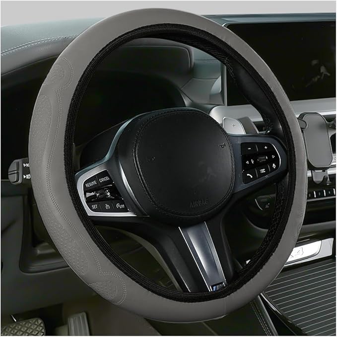 Car Steering Wheel Cover, 15 Inch Leather Soft Elastic Stretch Anti Slip Auto Steering Wheel Wrap Guard, Breathable Vehicle Interior Accessories, Universal for SUV RV Truck (Gray)