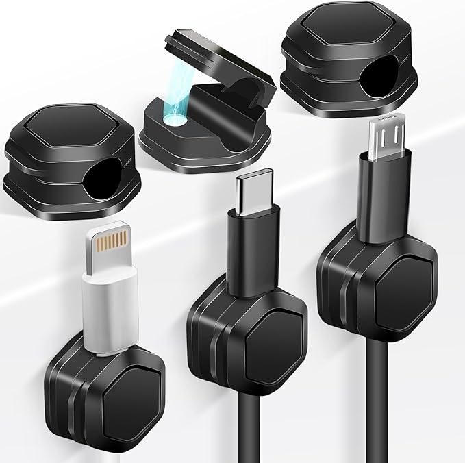 Magnetic Cord Organizer - Cord Organizer for Desk- Cord Holder -Magnetic Cable Clips, Adhesive Wire Holder Keeper Organizer for Desk, Nightstand, Phone Charger, Computer, Home, Office, Car