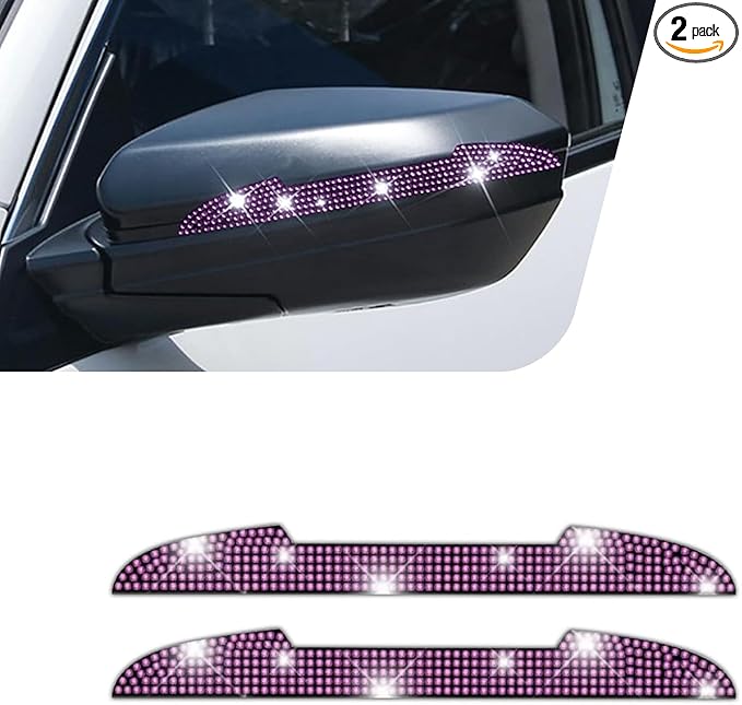 2PCS Bling Car Door Handle Scratch Protector, Car Rear View Mirror Anti-Scratch Sticker, Rhinestone Auto Exterior Accessories, Universal for SUV, Sedan, Truck(Pink)