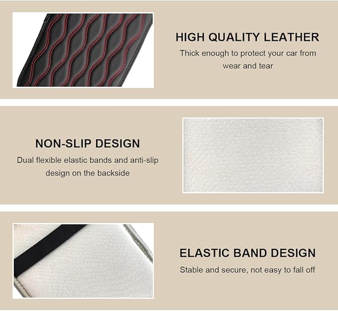 Car Center Console Pad, Waterproof Leather Armrest Seat Box Cover Protector, Non-Slip Middle Console Cushion Pad Interior Decor Fits Most Vehicles, Car Accessories (Black & Red)