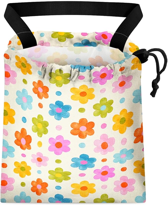 GEGEPINK Car Trash Bag Hanging Back of Seat Waterproof Small Cute Printed One-Handed Strap Drawstring Garbage Bags for Car-Flower