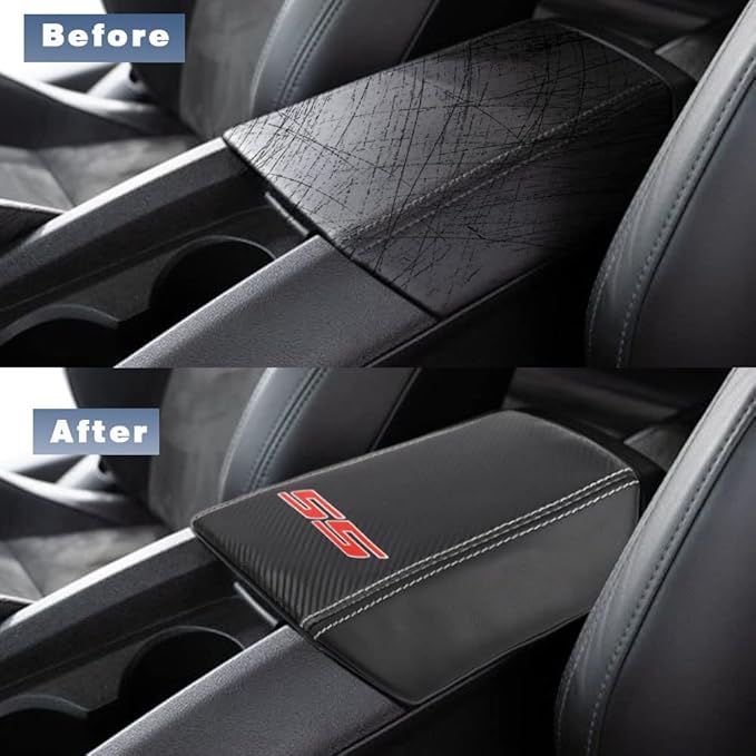 BOYOUS Armrest Cover Center Console Pad Full Protection Console Leather Arm Rest Interior Accessories Fit for Chevrolet Camaro 2010-2015-Carbon Fiber