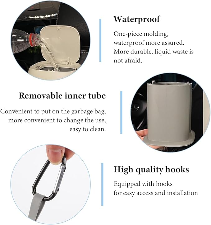 Car Trash Can Bin with Lid, Leakproof Cute Cartoon Style Hanging Car Flip Lid Trash Can, Detachable Garbage Bin Organizer Storage for Car Truck SUV Sedan, Car Accessories (Black Camellia)