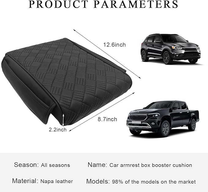 Car Armrest Cushion, 12.6"×8.7" Waterproof Leather Center Console Cover with Pocket, Auto Comfortable Memory Foam Middle Console Elbow Pillow Cushion Pad, Car Accessories (Black)