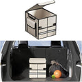 Car Trunk Organizer, Multi-Compartment Collapsible Vehicle Cargo Storage Organizer with Lid, Non Slip Waterproof Storage Box with Reinforced Handles, Universal Automotive Accessories (Beige)