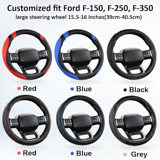 West Llama Customized Auto Car Steering Wheel Cover for Ford F-150, F-250, F-350, Expedition (Black+Red)