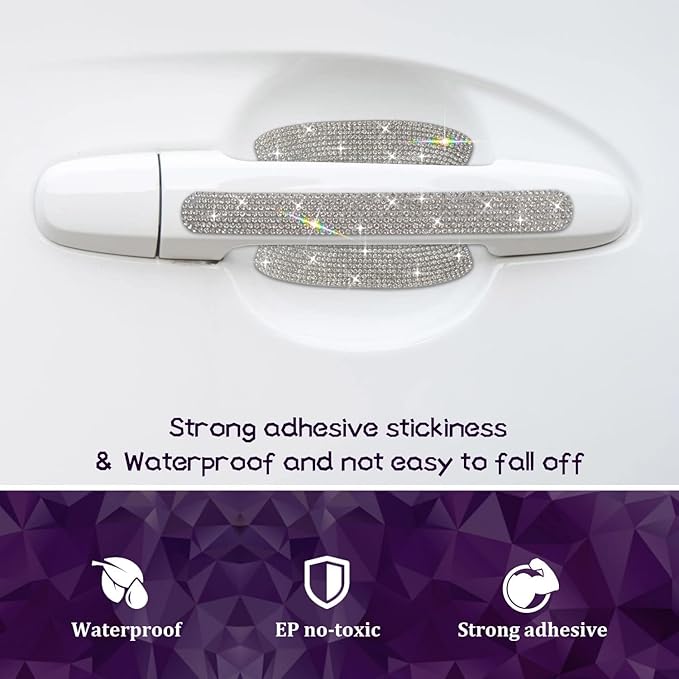 Gengki 10PCS Car Door Handle Bling Rhinestones Stickers Universal Auto Door Handle Scratch Cover Guard Protective Film Pad Sliver