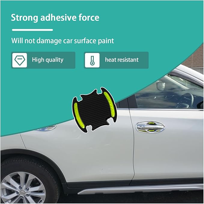 Augeny 8 PCS Car Door Handle Protector Reflective Stickers, Universal 3D Carbon Fiber Auto Door Handle Paint Guard, Anti-Scratch Car Door Bowl Protective Film for Most Cars (Green)