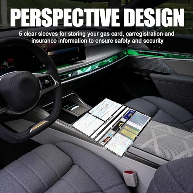 Vehicle Glove Box Car Organizer, Car Registration and Insurance Holder, Insurance Card Holder for Cars, Leather Card Holder Interior Auto Accessories for Women (Marble-Black/Large)