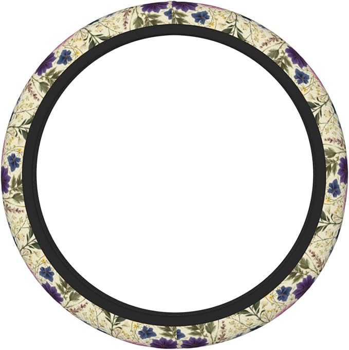 Wildflower Yellow Purple Steering Wheel Cover For Women Men Universal Car Interior Accessories Decor Thickened Anti-Slip Auto Steering Wheel Covers Protector Fit 15 Inch For Cars Truck Suv