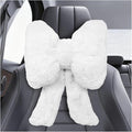Bow Car Headrest Pillow, Plush Soft Comfortable Warm Car Neck Pillow with Adjustable Strap, Universal Breathable Ergonomic Vehicle Interior Neck Support Cushion for Fatigue Relief(White)