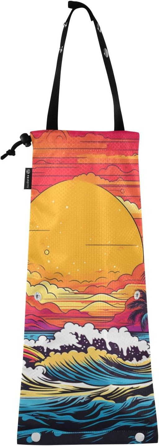ALAZA Hanging Car Trash Bags Garbage Bag Trash Can for Back Seat Small Sea Wave Sunset Washable Storage Bag Retractable 2 Pack