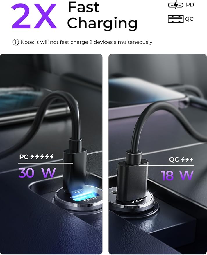LISEN 54W Car Phone Charger USB C, Cigarette Lighter Adapter, Car Accessories for iPhone, USB C Car Charger Adapter USBC Type C 12v, Fit for iPhone 16, 15, 14, 13 Samsung Google iPad Android, Orange
