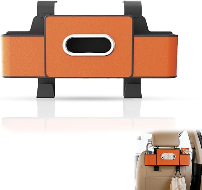 Car Organizers and Storage Box, Multifunctional Car Seat Back Storage Box with Tissue and Hook for Hold Phone Water Cup Handbag, Fits Most Vehicles (Orange,2PCS)
