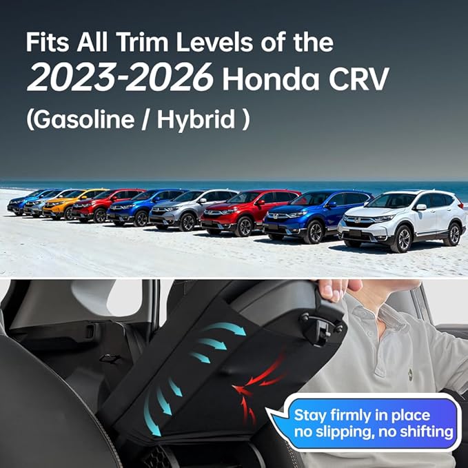 CRV Center Console Cover/Pad Fit 2023 2024 2025 2026,Faux Leather Honda CRV Armrest Mat,Ergonomic Support Cushion,Console Protector,Waterproof Wear-Resistant Scratch-Resistant