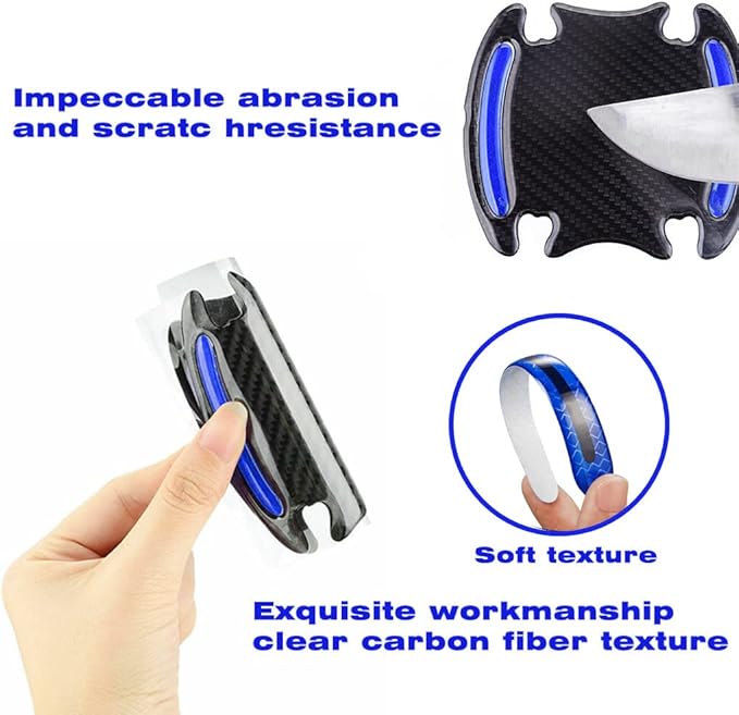 NOI 8pcs Universal 3D Carbon Fiber Texture car Door Handle Door Bowl Paint Scratch Protector Protective Cover Protective Film car Outdoor Safety Decoration Reflective Strip (Blue) 001