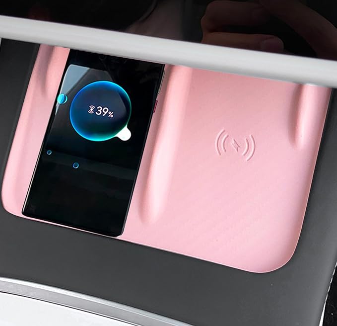 Upgrade fit Tesla Model (Y2019-2023) Center Console Wireless Charger Mat - Silicone Cover with Wireless Charging Phone Pad, Interior Accessories for Tesla Model Y(for Pink)