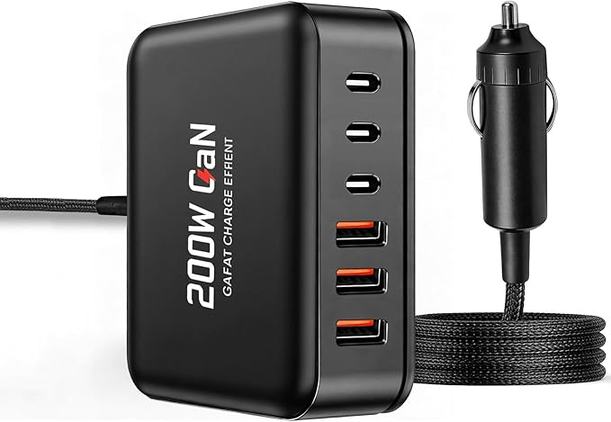 2026 New 200W Multi-Port USB-C/A Car Charger Station - QC3.0 & PD & PPS Fast Charging Adapter,Compatible with iPhone,iPad,MacBook,Android,Laptops,Dash Cams & Other Electronics - Simultaneous Charging