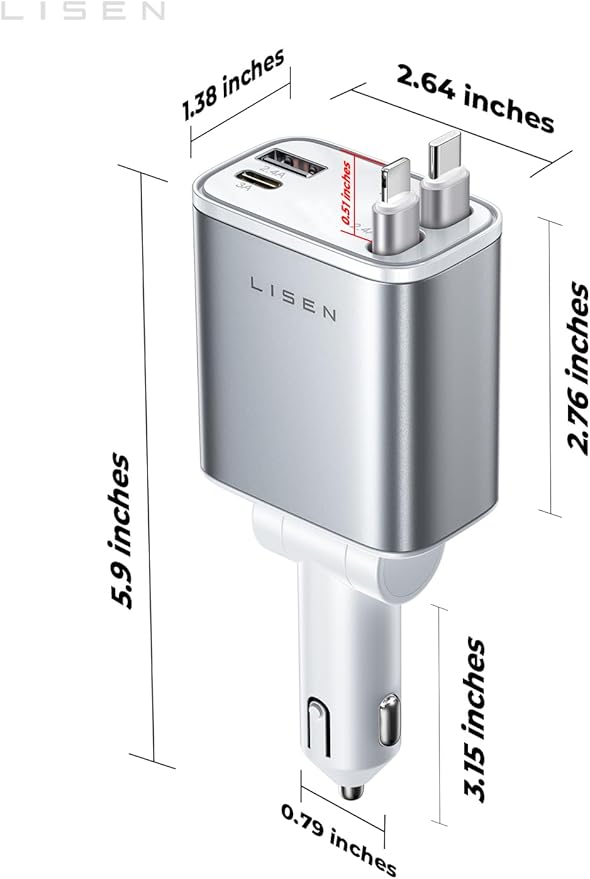 LISEN Retractable Car Charger for iPhone 17 Pro Max, 75W Retractable Car Charger, Cute Girly Car Accessories for Women, Valentines Day Gifts for Men Women, fit iPhone 16 15 14 Samsung Galaxy