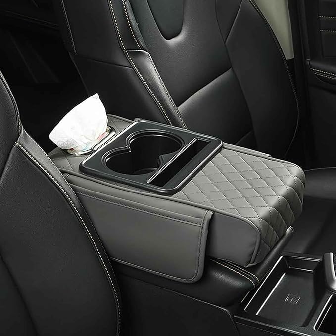 Car Armrest Pad for Nissan Altima 2013-2018, PU Leather 5-in-1 Armrest Storage Box Center Console Cover Armrest Cushion Arm Rest Cushion Pads with Cup Holders and Tissue Box, C/Gray