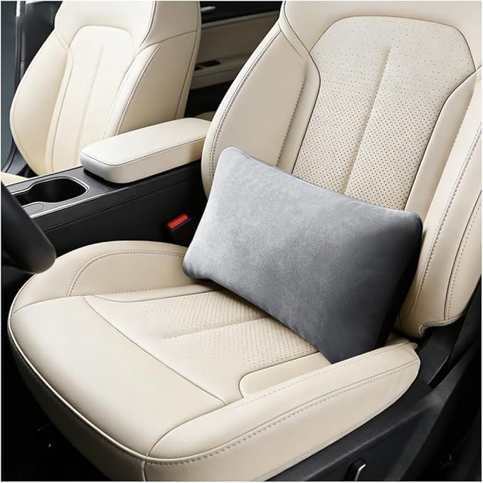 Car Lumbar Support Pillow, Suede Leather Vehicle Driving Seat Lumbar Support Pillow for Lower Back Pain Relief, Auto Interior Back Cushion Pad, Universal for SUV Sedan Truck (Titanium Grey)