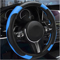 Elastic Steering Wheel Cover - Microfiber Leather Carbon Fiber Protector with Anti-Slip Lining - Black+Blue
