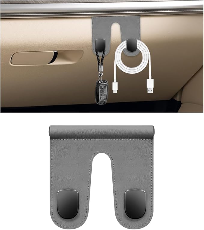 Car Co-Pilot Glovebox Hooks, Anti-Scratch Leather Hanger Auto Glove Box Front Seat Hook, Universal Vehicle Glove Box Organizer Hanger for Hanging Handbag Purse Umbrella (Gray, Double Hooks)