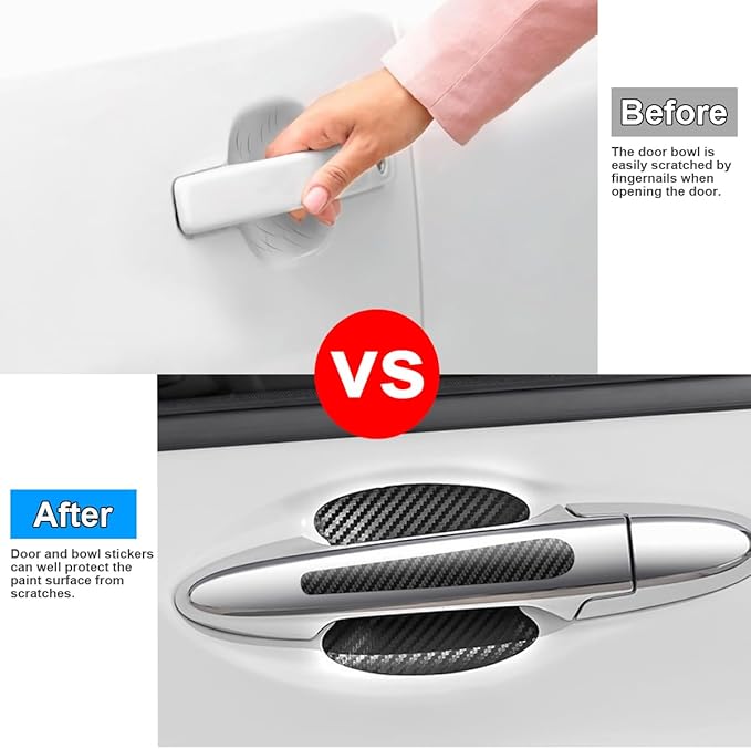 Carbon Fiber Car Door Handle Cup Scratch Protectors, Vehicle Door Handle Bowl Sticker, Automotive Paint Guard Protective Film Cover Accessories, Universal for SUV Sedan Truck (Black)