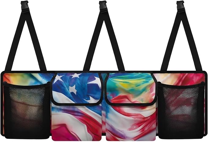 American Flag Large Capacity Car Trunk Organizer, Waterproof Oxford Backseat Hanging Storage Bag with 4 Pockets, Foldable Car Organization for Car Tools, Car Accessory for SUV Truck