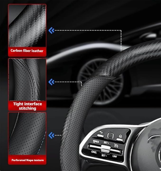 Nappa Leather Car Steering Wheel Cover for Tesla Model 3/Y 2016-2025 2026 Prius Civic Mini - Anti-Slip Car Wheel Protector Accessories 14" - 14 1/4" Small-Size for (Black, Small Size[14''-14 1/4''])