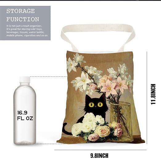 Pykfrhh Black Cat Car Trash Bag, Car Trash Bag Hanging, Vintage Waterproof Cars Back Seat Hanging Organizer and Storage Trash Bags for Vehicle Travelling Camping