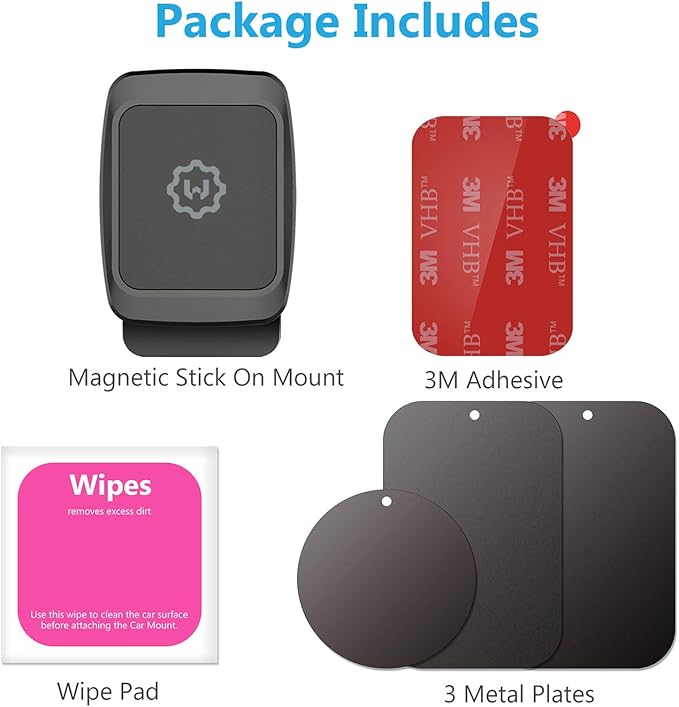 WixGear Magnetic Phone Car Mount, Universal Stick On Dashboard Magnetic Car Mount Holder, for Cell Phones and Mini Tablets with Fast Swift-snap Technology, (Newer Model)